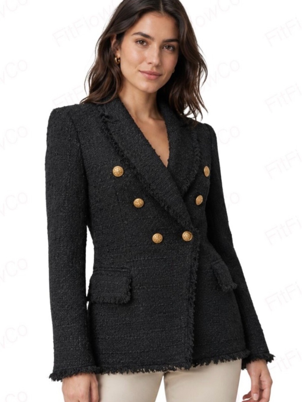 Zara Black Tweed Double Breasted Blazer